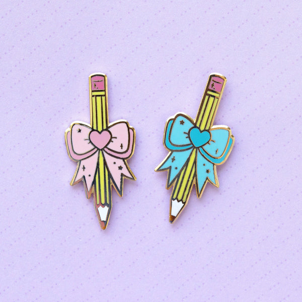 Pencil with Bow Pin - Blue
