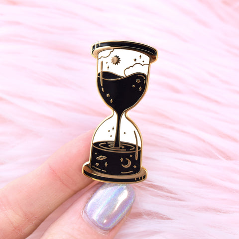 Space and Time Hourglass Pin - Black