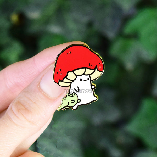Mushroom and Frog Enamel Pin