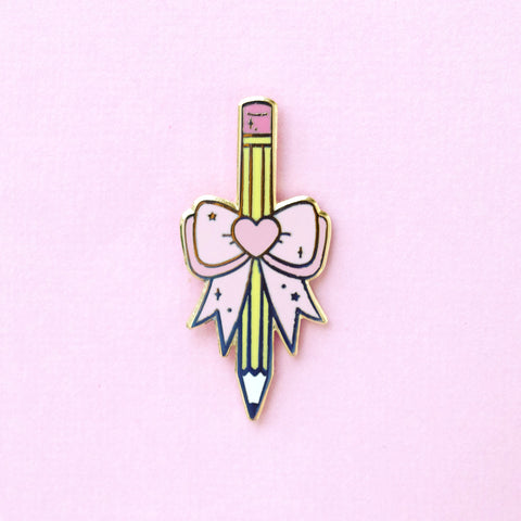 Pencil with Bow Pin - Pink